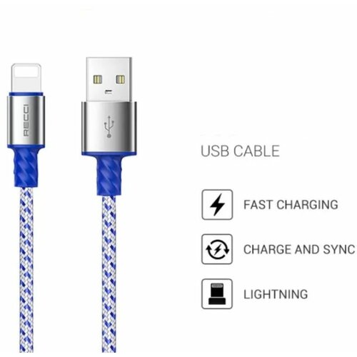 Кабель для зарядки телефона Recci RTC-N32L Instant USB to Lightning, 1 метр, 2,4А, серебристый кабель для зарядки телефона recci honour rtc n23c usb a to type c 3a 1 метр серый