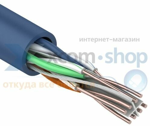 Кабель витая пара U/UTP 6 кат. 4 пары Rexant 01-0047 23AWG(0.57 мм), медь, одножильный (solid), внутренний, PVC, синий, уп/305м