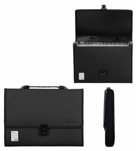 Папка-портфель Brauberg пластиковая "дипломат", А4 (332х245х35 мм), 13 отделений, с окантовкой, фактура бисер, черный