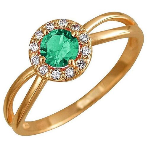 фото Эстет кольцо с изумрудом и фианитами из серебра с позолотой 01к258522а-2, размер 16.5
