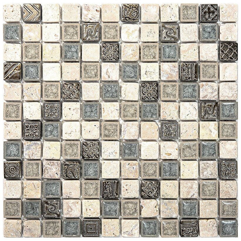 Мозаика из стекло травертин агломерат Natural Mosaic BDA-2304 бежевый квадрат - фотография № 1