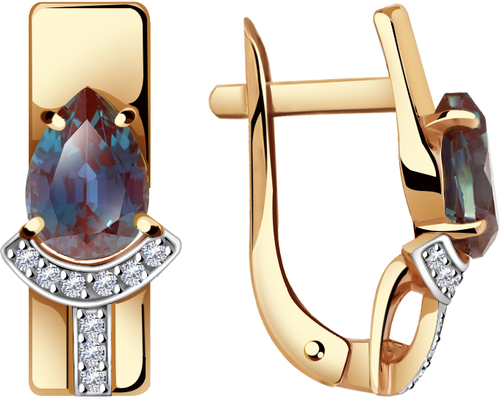 Серьги Diamant online, золото, 585 проба, бриллиант, александрит, длина 1.6 см