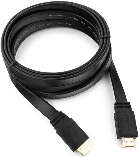 Кабель HDMI Cablexpert , 3м, v1.4, 19M/19M, плоский кабель, черный, позол. разъемы