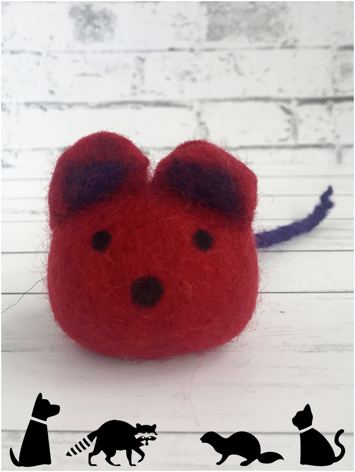 Игрушка-когтеточка из шерсти для кошек и собак LIVEZOO Мышка RED 6 см - фотография № 1