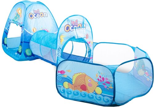 Игровая палатка Solmax, домик для детей с туннелем и бассейном, голубой