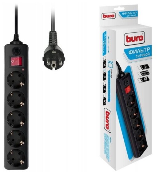 Сетевой фильтр Buro 500SH-3-B 3м (5 розеток) черный (коробка)