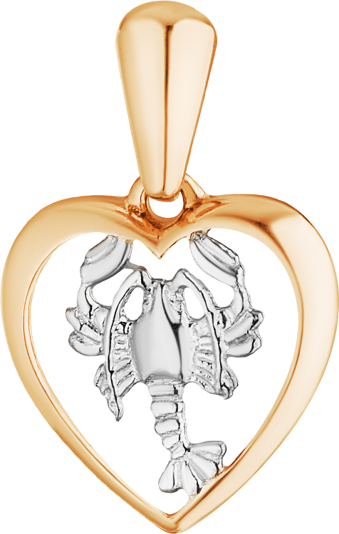 Подвеска золотая Рак, кулон Сердце, ср.вес изделия 0,74 гр, арт. 1034449 Рак Ювелир Карат