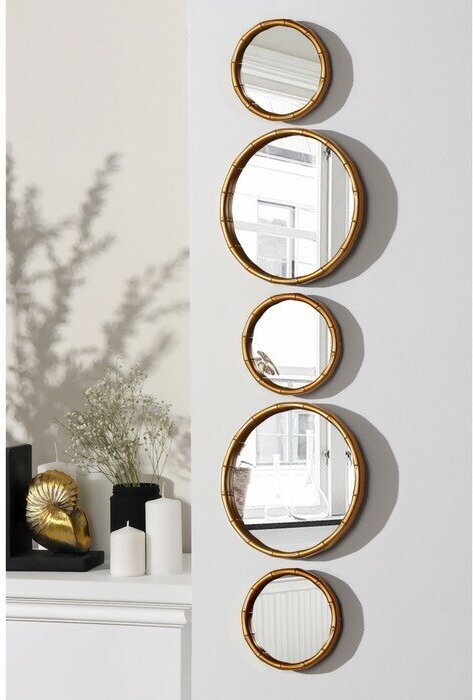 Настенные зеркала «Бамбук», набор - 5 шт, d зеркальной поверхности 20,5/13 см, цвет золотистый
