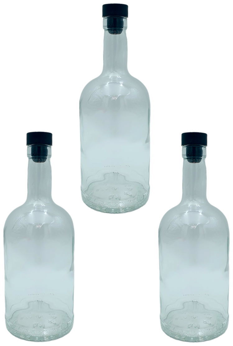 Бутылка стеклянная 500мл с черной пробкой Bottiglia Country Home (0,5 литра) для хранения домашних напитков, набор 3шт - фотография № 1