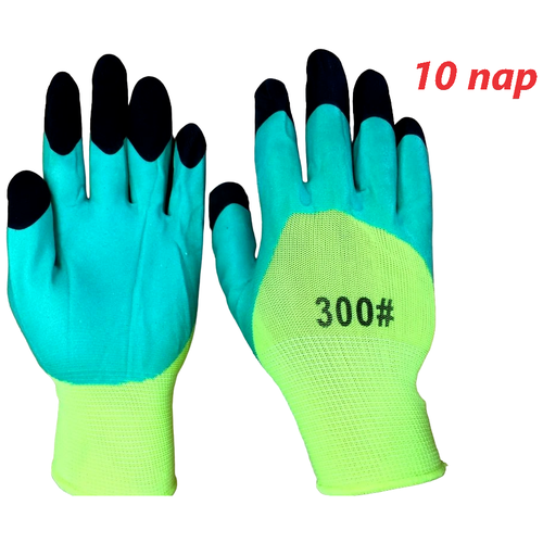 перчатки нейлоновые с вспененным латексным покрытием 10 пар Перчатки нейлоновые с двойным вспененным латексным покрытием 10 пар, желто-зеленые