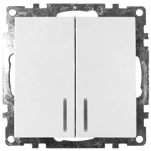 Выключатель 2-клавишный c индикатором (механизм), GLS10-7102-01, 250В, 10А, серия Катрин, белый, STEKKER 39301 (1 шт.)