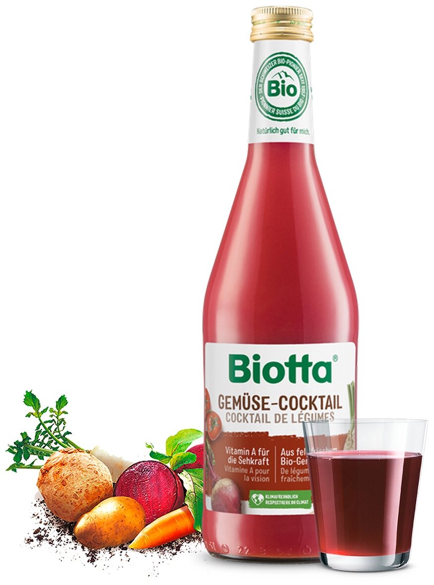 Сок Biotta Gemuse-cocktail, BIO мультиовощной с пряными травами и морской солью, Швейцария, 0.5 л - фотография № 2