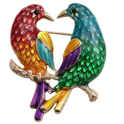 фото Брошь бижутерная попугаи (замок-булавка, разноцветный) 52644 otokodesign