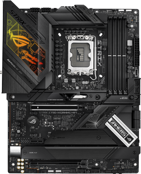 Материнская плата ASUS ROG STRIX Z790-H GAMING WIFI, LGA1700, B760, 4*DDR5, HDMI+DP, 4xSATA3 + RAID, M2, Audio, Gb LAN, USB 3.2, USB 2.0, ATX; 90MB1E10-M0EAY0 (ROG STRIX Z790-H GAMING WIFI) - фото №1