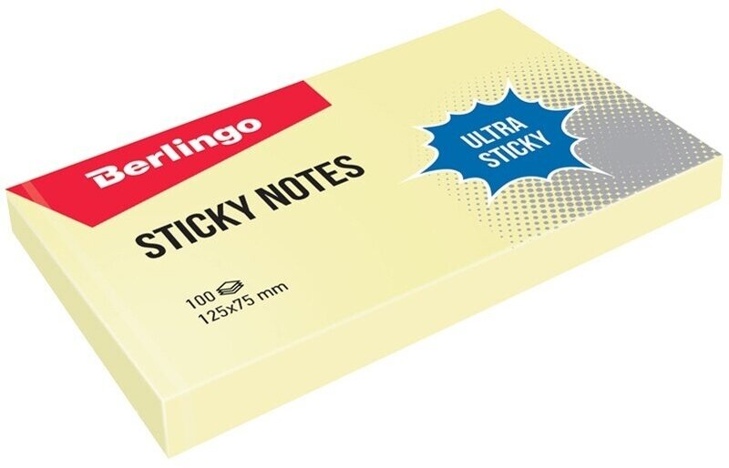 Самоклеящийся блок Berlingo "Ultra Sticky", 125х75 мм, 100 листов, пастель, желтый (LSn_39300)