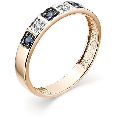 фото Алькор кольцо с сапфирами и бриллиантами из красного золота 12842-102, размер 18.5