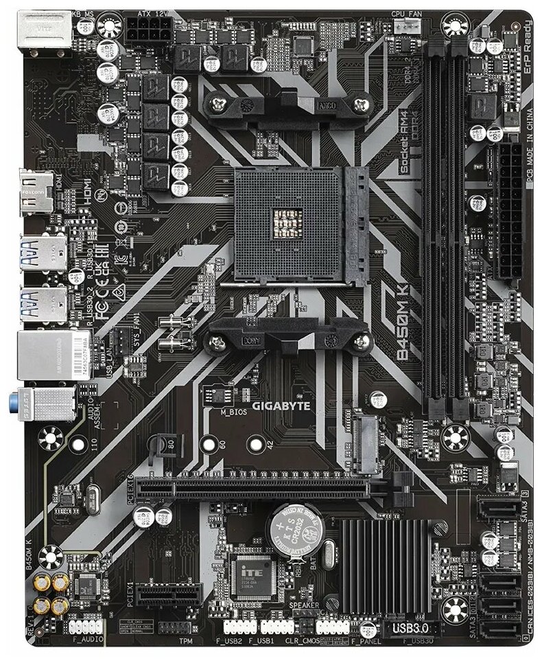 B450M K, Socket AM4, AMD B450, 2xDDR4-2933, HDMI, 1xPCI-Ex16, 1xPCI-Ex1, 4xSATA3(RAID 0/1/10), 1xM.2, 8 Ch Audio, GLan, (2+4)xUSB2.0, (4+2)xUSB3.1, 2x