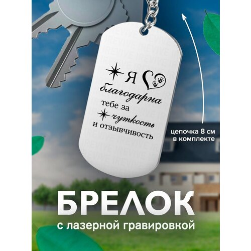 Брелок, серый кожаный брелок с гравировкой я благодарна тебе за чуткость и отзывчивость пара кожа