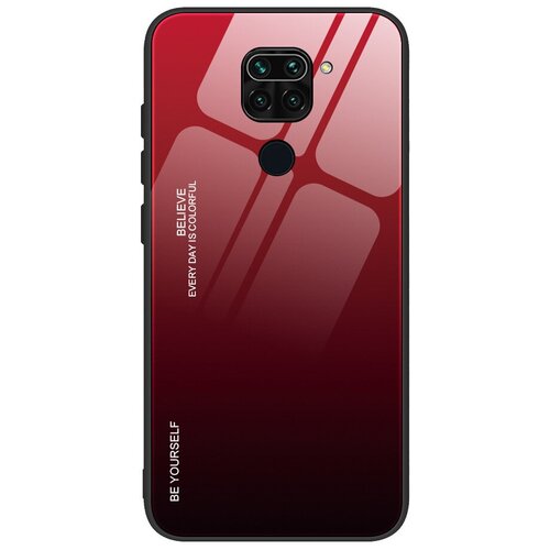 фото Чехол-бампер mypads для xiaomi redmi note 9 стеклянный из закаленного стекла с эффектом градиент зеркальный блестящий переливающийся красный