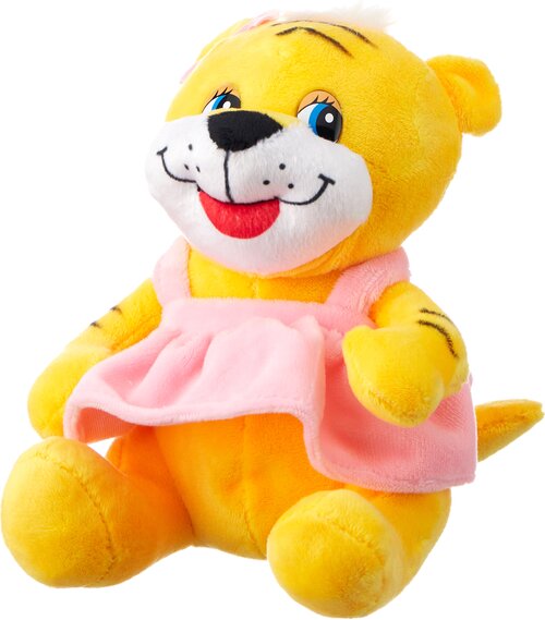 Мягкая игрушка Chuzhou Greenery Toys Тигрица в платье, 17 см, желтый/розовый