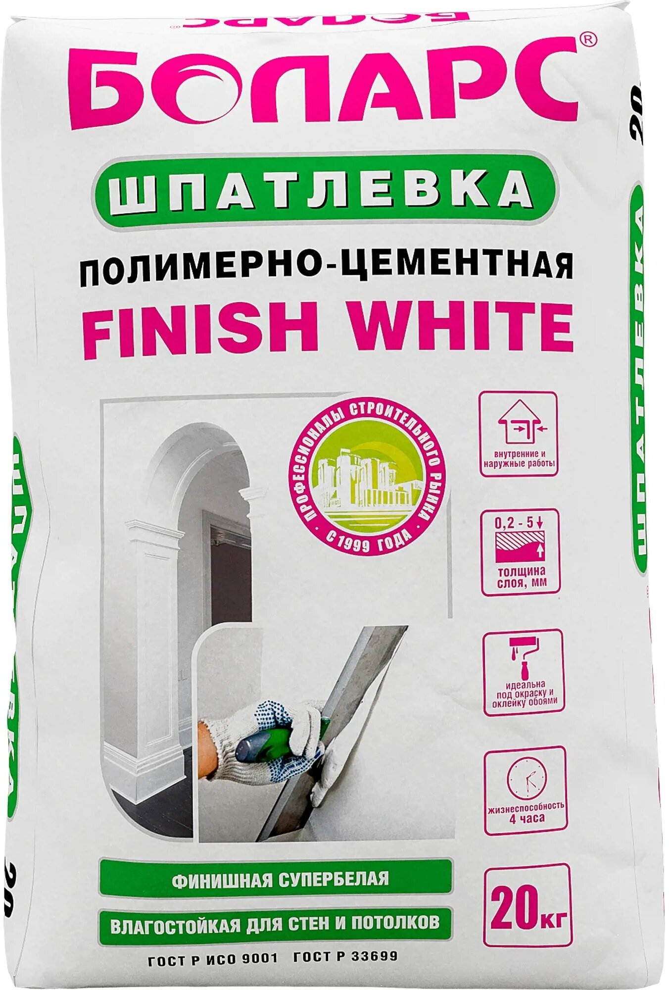 фото Боларс Шпаклевка полимерно-цементная Finish White 20 кг