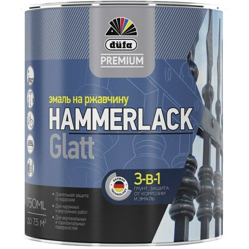 Эмаль на ржавчину Dufa Premium Hammerlack 3-в-1 гладкая RAL 7040 серый 0,75 л. эмаль на ржавчину dufa premium hammerlack 3 в 1 гладкая ral 9005 черная 2 5 л