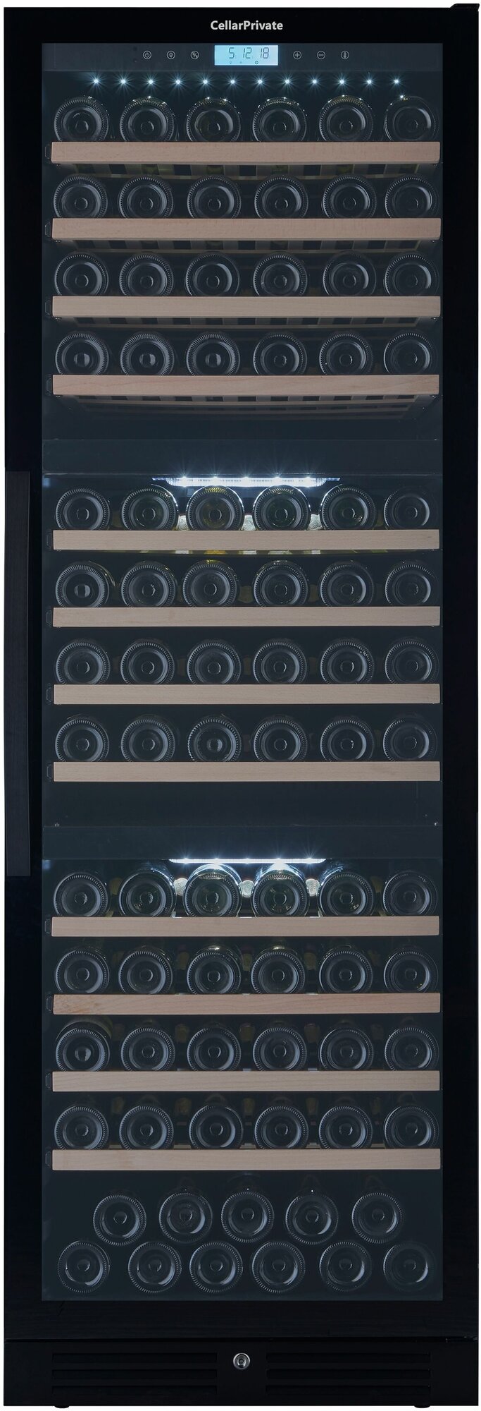 Винный шкаф Cellar Private CP154-3TB, встраиваемый, трехтемпературный, 143бут, черный.