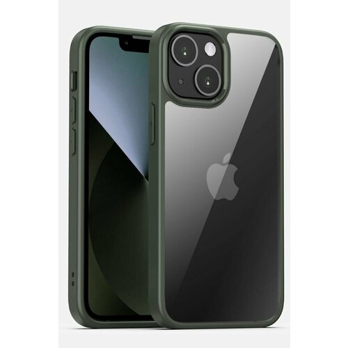 Прозрачный чехол для Apple IPhone 13 / Айфон 13 с силиконовым кантом Crystal Case (Тёмно-зеленый)