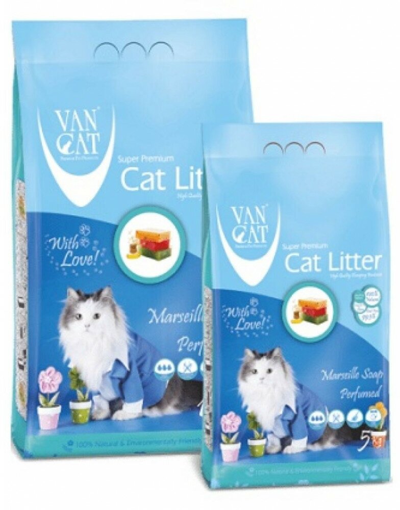 VAN CAT MARSILLA SOAP наполнитель комкующийся для туалета кошек с ароматом марсельского мыла (5 + 5 кг) - фотография № 2