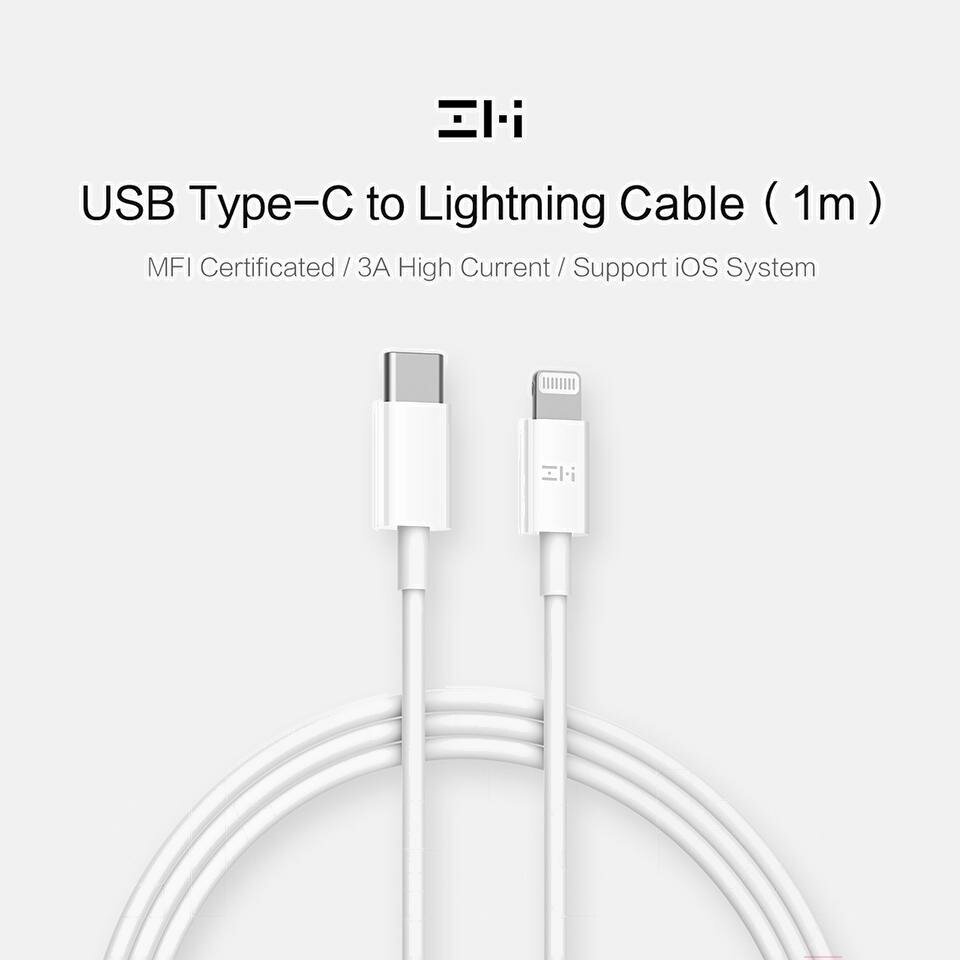 Кабель XIAOMI ZMI, USB Type-C (m), Lightning (m), 1м, MFI, белый [al870c white] - фото №2