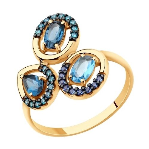 Кольцо Diamant online, золото, 585 проба, фианит, топаз, размер 16.5