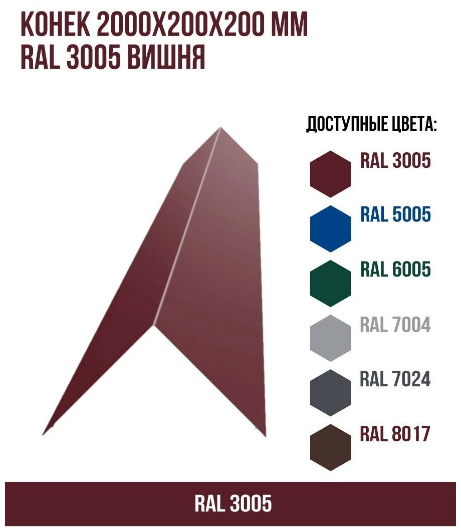 Конек 2000х200х200мм RAL 3005 Вишня(упк. 2шт)