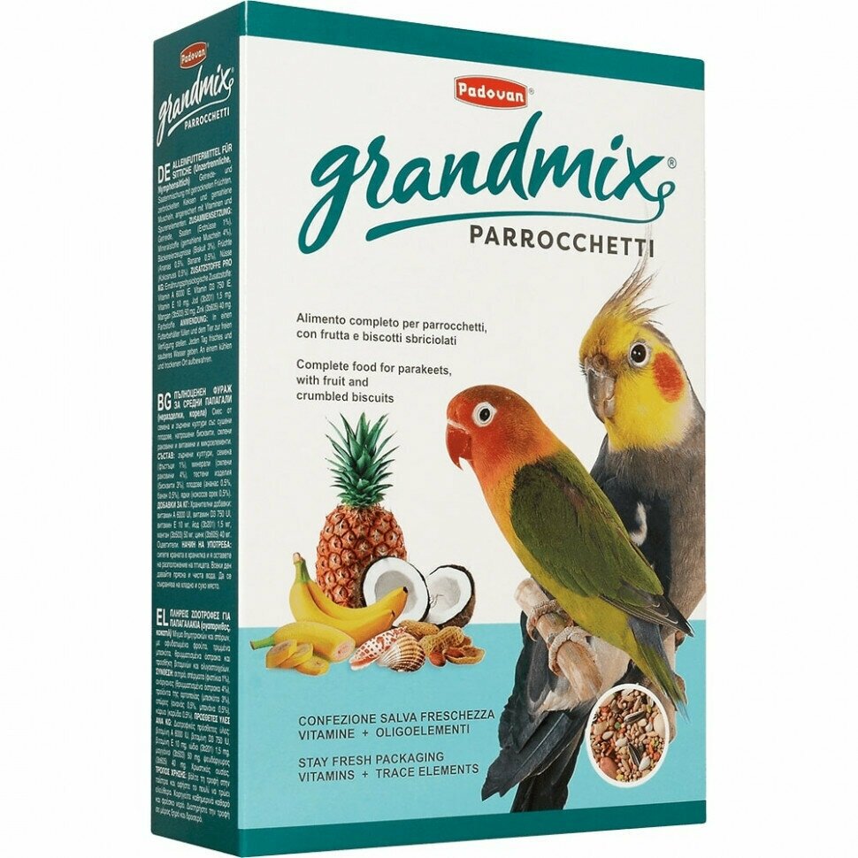 Padovan Grandmix parrocchetti корм для средних попугаев комплексный основной - 850 г