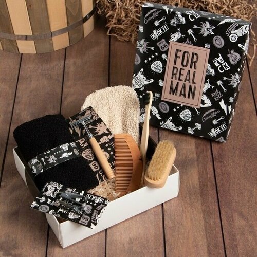 Мужской подарочный набор Щётка Зубная щётка Расчёска Бритвенный станок Полотенце Принадлежности для маникюра Хлопок 2524₽