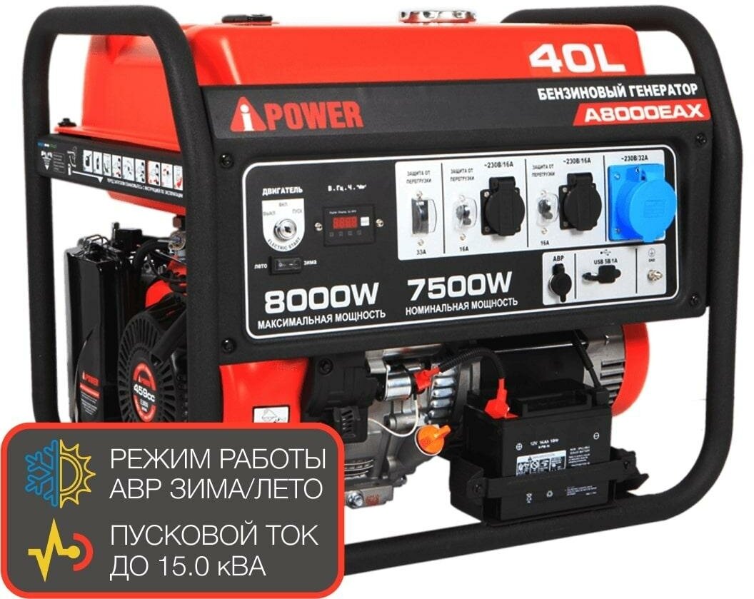 Бензиновый генератор A-iPower A8000EAX + блок автозапуска A-iPower 400 В, 25 А