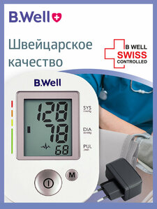 Тонометр B.Well PRO-35 + адаптер + конусная манжета универсального размера 22-42см, память на 30 измерений, шкала давления