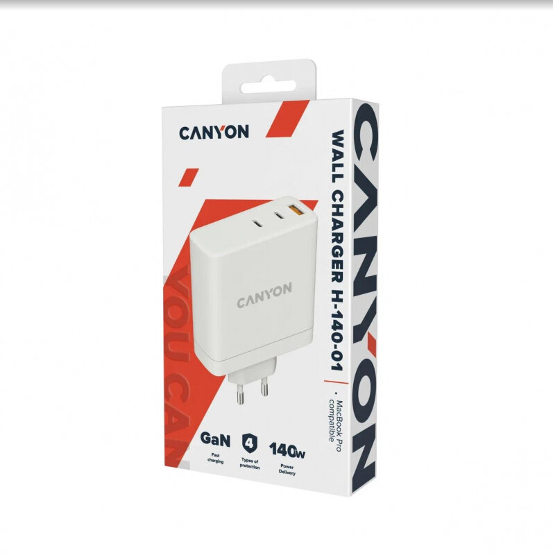 Сетевой адаптер Canyon CND-CHA140W01 с QC3.0 30W + PD GAN 140W, white - фото №5