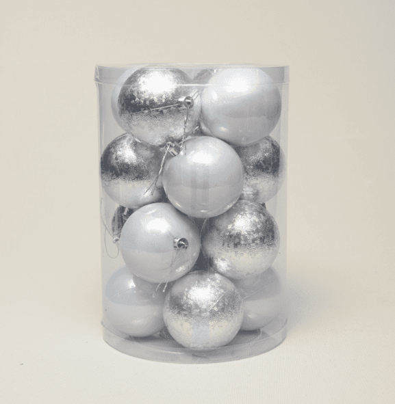 Набор шаров 8 см (16 шт, 2 вида), цвет серебро