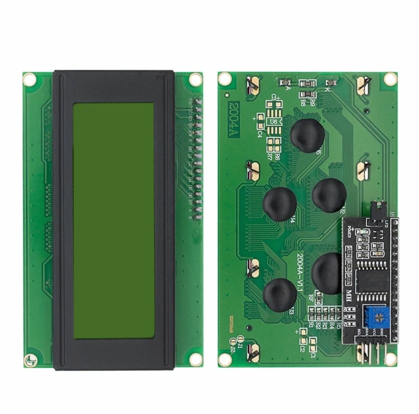 ЖК индикатор / дисплей 2004 с преобразователем IIC/I2C/TWI/SPI для Arduino (Ардуино) зеленый (Н)