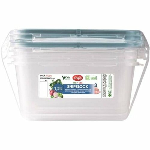 Набор контейнеров прямоугольных для СВЧ и заморозки Snips SNP-870, 1,2 л, голубой, пластик, 3 штуки