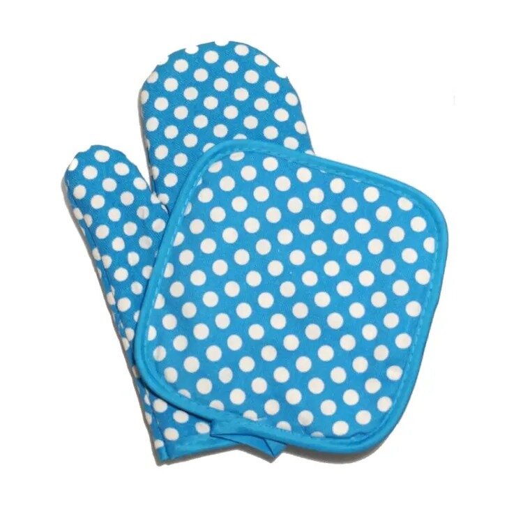 фото Набор прихваток для кухни (варежка 26х16 см+прихватка 17см), голубой