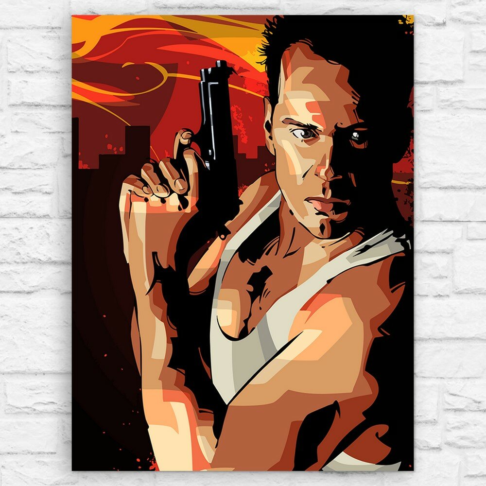 Картина по номерам на холсте фильм Die Hard (Крепкий Орешек, Брюс Уиллис) - 15050 В 60x80