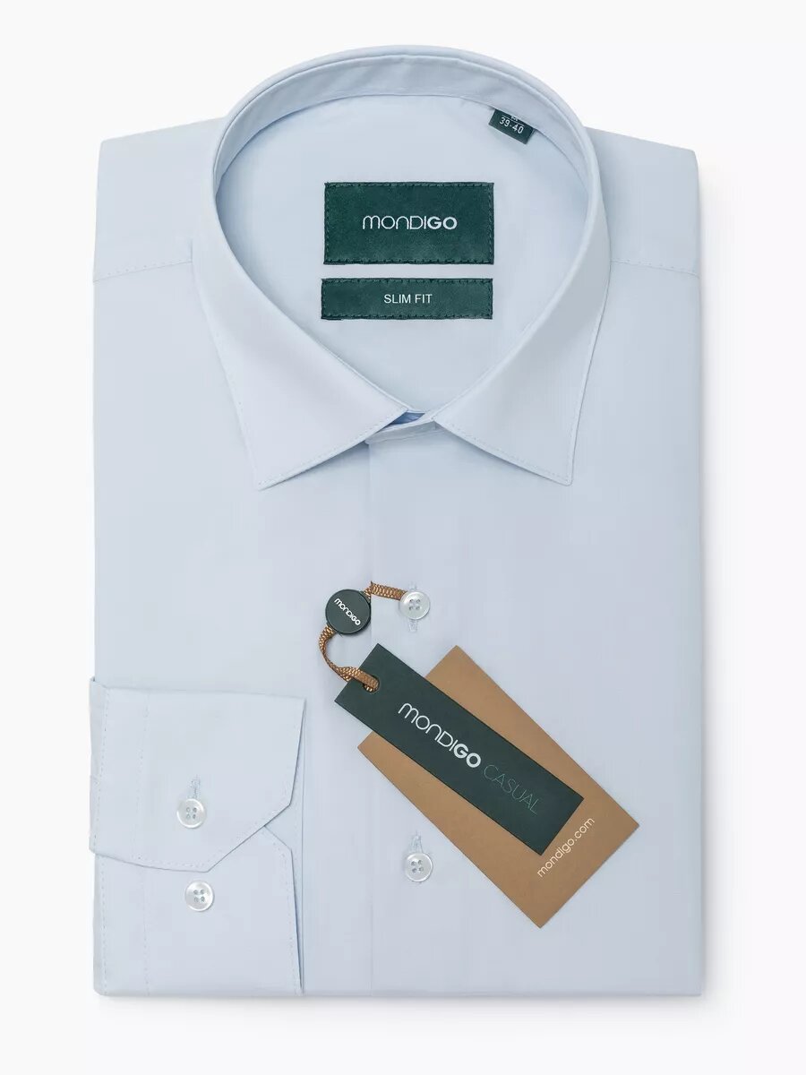 Рубашка MONDIGO приталенная SLIM FIT с длинным рукавом, размер XXL - 170-182, светло-голубой