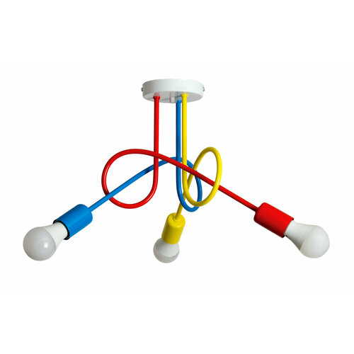 Яркая современная люстра для детской комнаты с тремя разноцветными плафонами