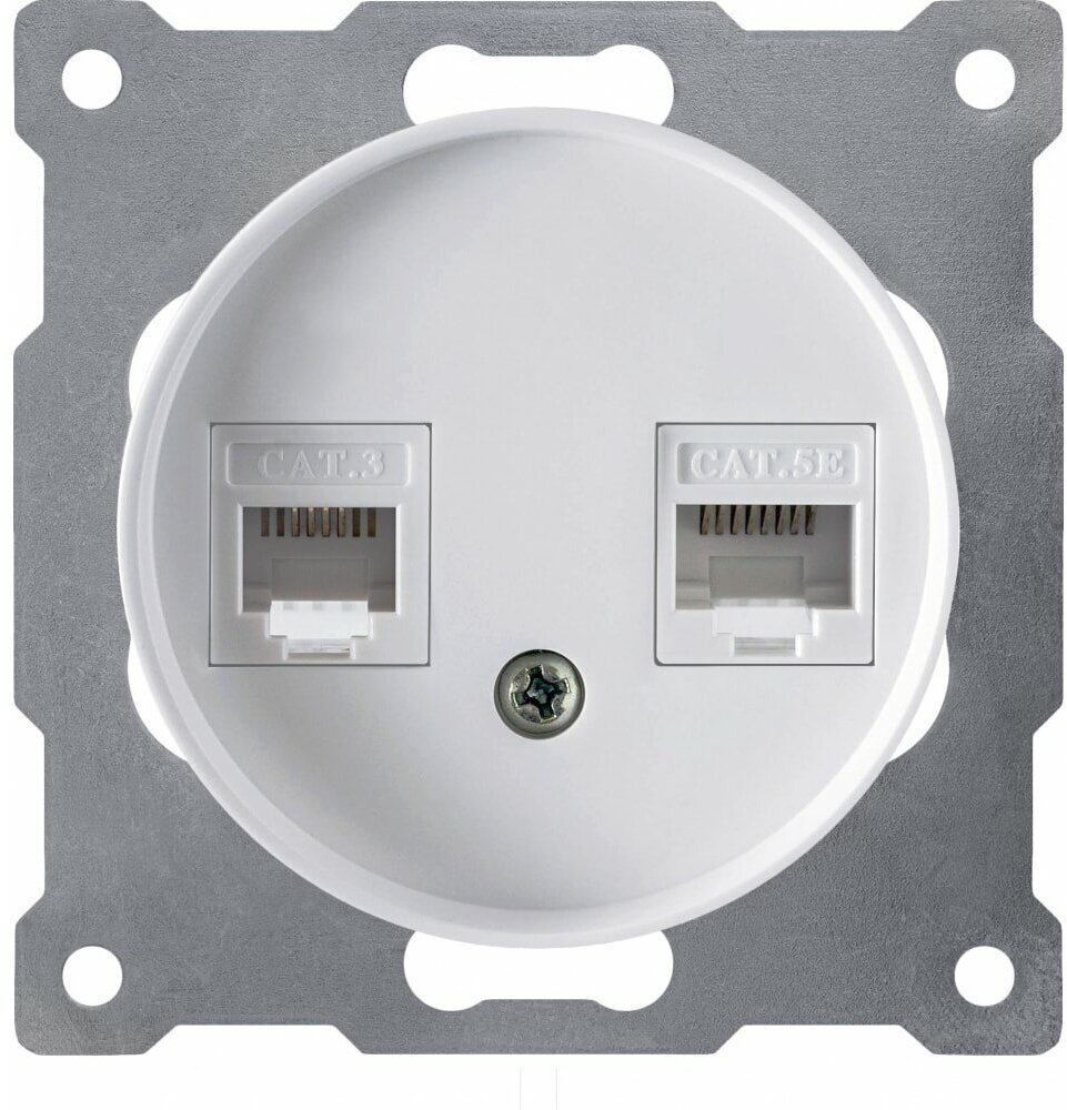 Розетка двойная телефон/компьютер RJ11/RJ45 кат.5e цвет белый (серия Florence) арт.1E20801300