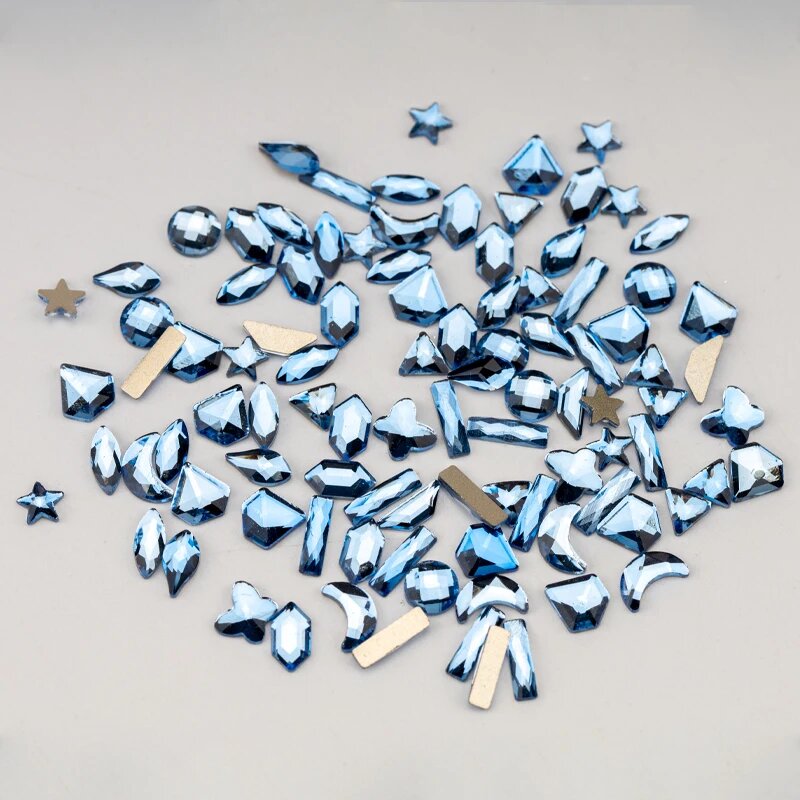100шт Хрустальные стразы Light Sky Blue, смешанные формы
