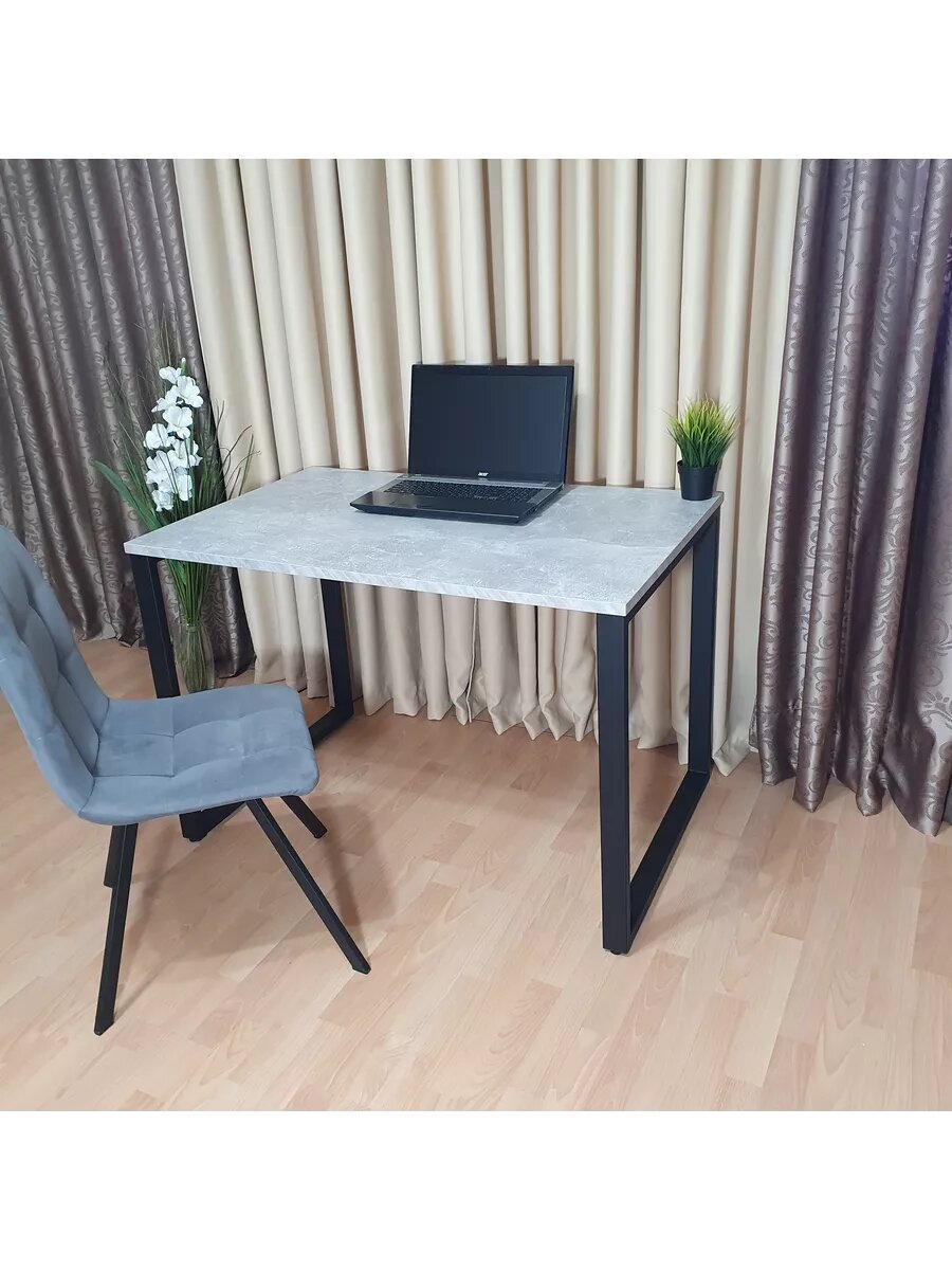 Стол игровой лофт бетон светлый 110*70 см. Черные ножки