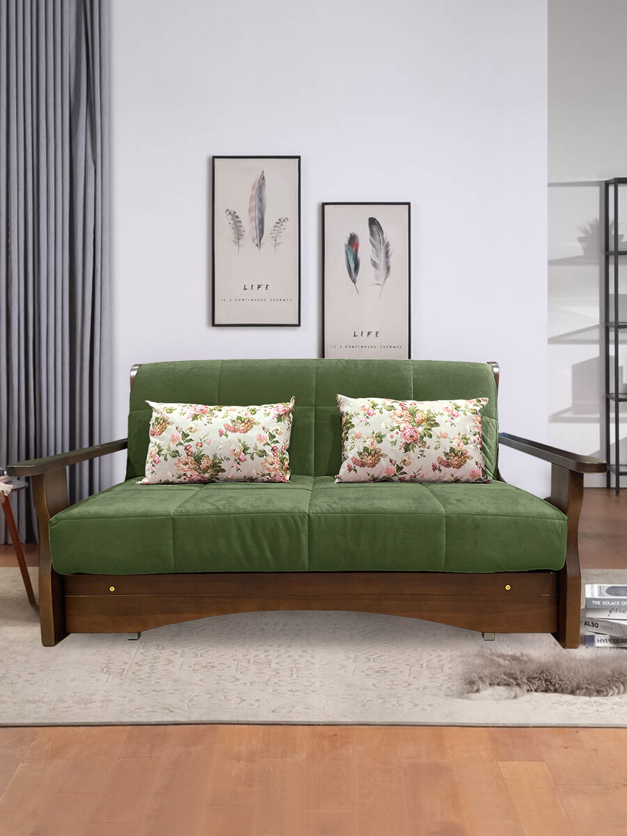 Диван-кровать Ah! Divan Креско Д 162х89х107 аккордеон, зеленый велюр — фото 1