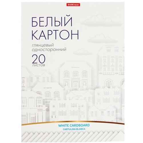 Картон белый А4, 20 листов, мелованный односторонний, 170 г/м2, ErichKrause, в папке, игрушка-набор в подарок