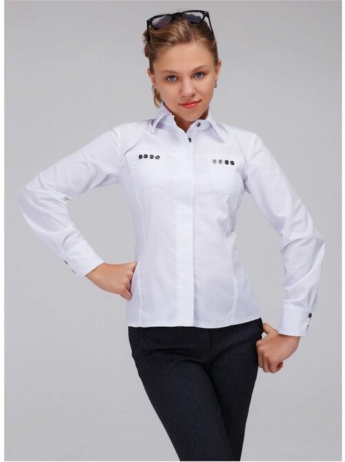 Школьная блуза Polus-club, полуприлегающий силуэт, на пуговицах, длинный рукав, однотонная, размер 158/38, белый